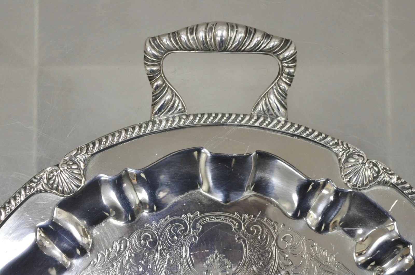 Vintage Federal Silver Co Silver Plated Round Twin Handle Bar Platter Tray