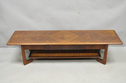 Vintage Mid Century Danish Modern Sculptural Walnut 1 Drawer Long Coffee Table