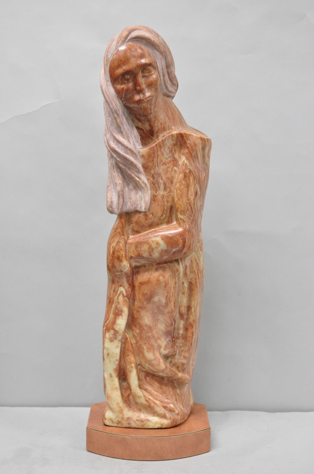 Vintage Seymour Shuren Modern Carved Pink Marble Tall Woman Figure Sculpture