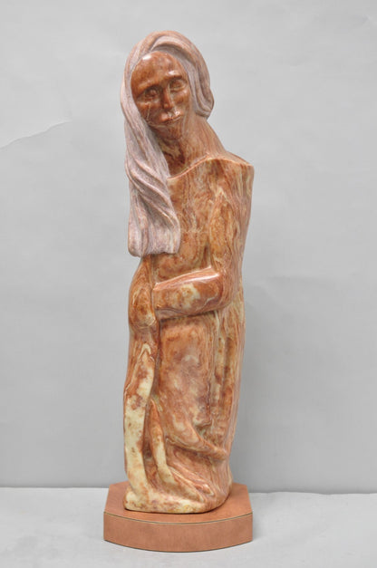 Vintage Seymour Shuren Modern Carved Pink Marble Tall Woman Figure Sculpture