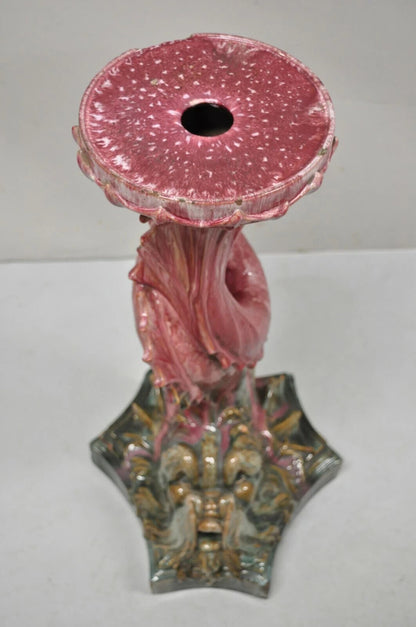 Antique Majolica Terracotta Pottery Dolphin Serpent Pink Plant Stand Pedestal