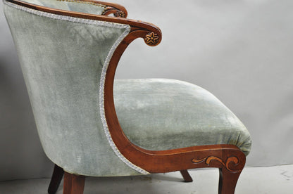 Vintage French Hollywood Regency Mahogany Saber Leg Parlor Lounge Chair - a Pair