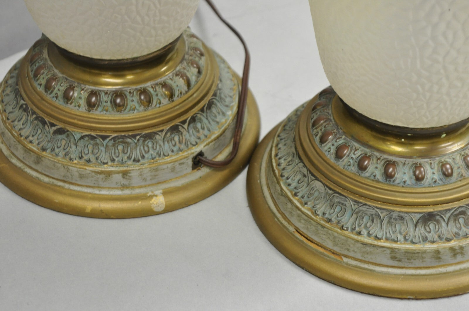 Antique English Victorian Rainbow Glass Hand Painted Birds Table Lamp - a Pair