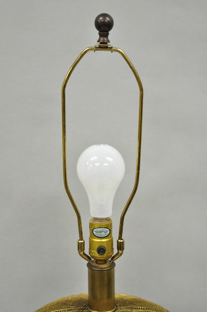 Vintage Chapman Hollywood Regency English Style Brass Woven Basket Table Lamp