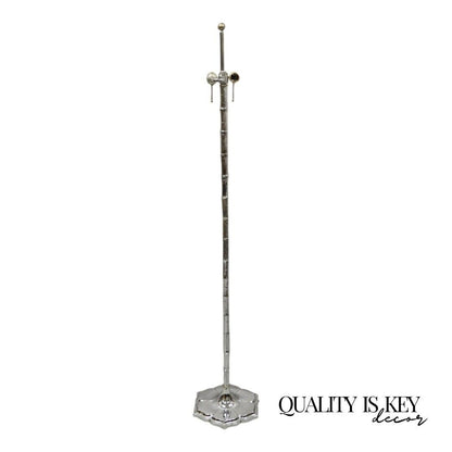 Vintage Hollywood Regency Faux Bois Faux Bamboo Chrome Lotus Floor Lamp