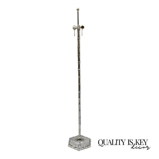 Vintage Hollywood Regency Faux Bois Faux Bamboo Chrome Lotus Floor Lamp