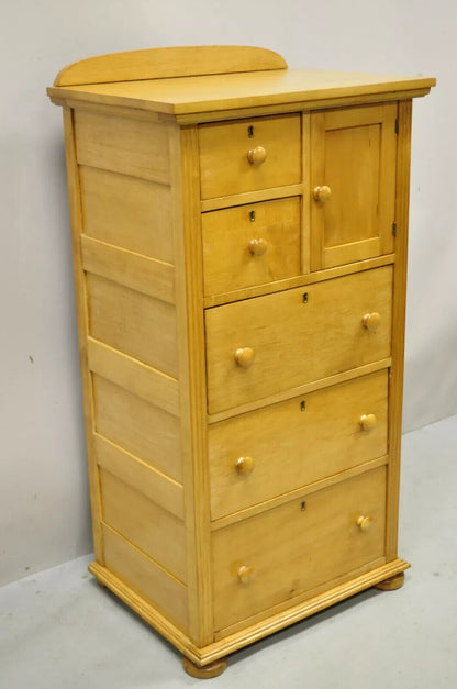 Antique Colonial Maple Wood Tall Lingerie Chest Washstand Bedroom Dresser