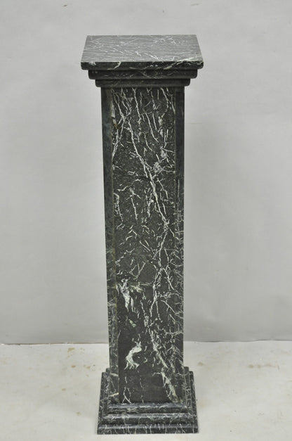 Vintage Italian Classical Style Dark Green Marble Square Column Pedestal Stand