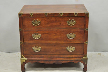 Henredon Pan Asian Chinoiserie Brass Butterfly 3 Drawer Campaign Chest Commode