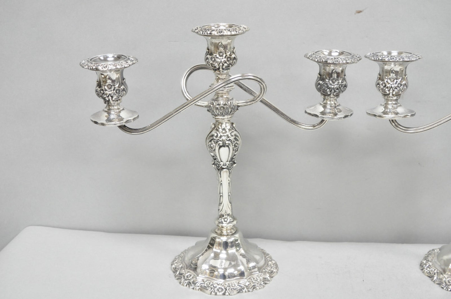 Vintage International Silver Co Countess Silver Plated 3 Arm Candelabra - Pair