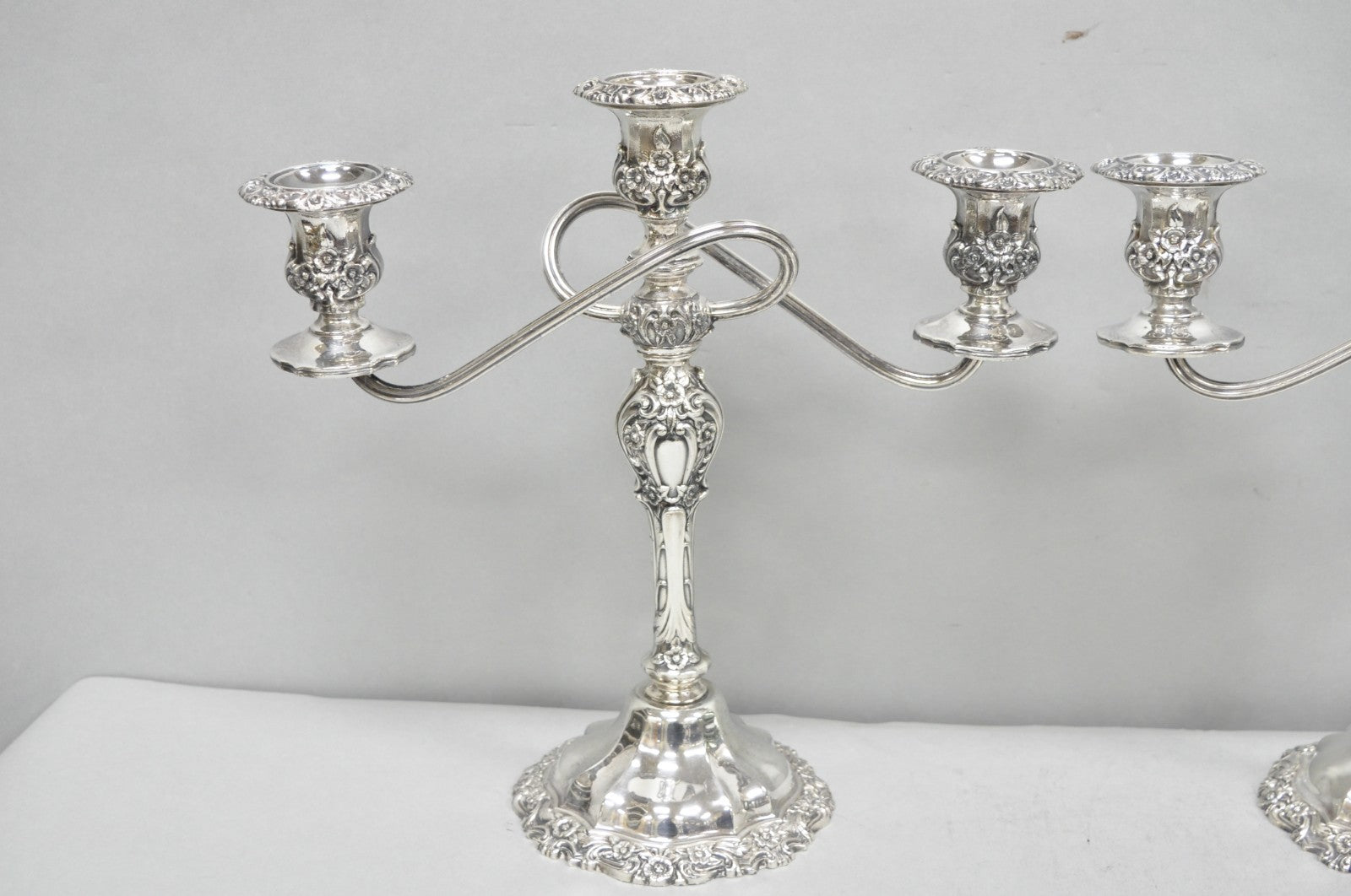 Vintage International Silver Co Countess Silver Plated 3 Arm Candelabra - Pair