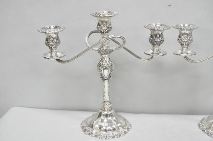 Vintage International Silver Co Countess Silver Plated 3 Arm Candelabra - Pair