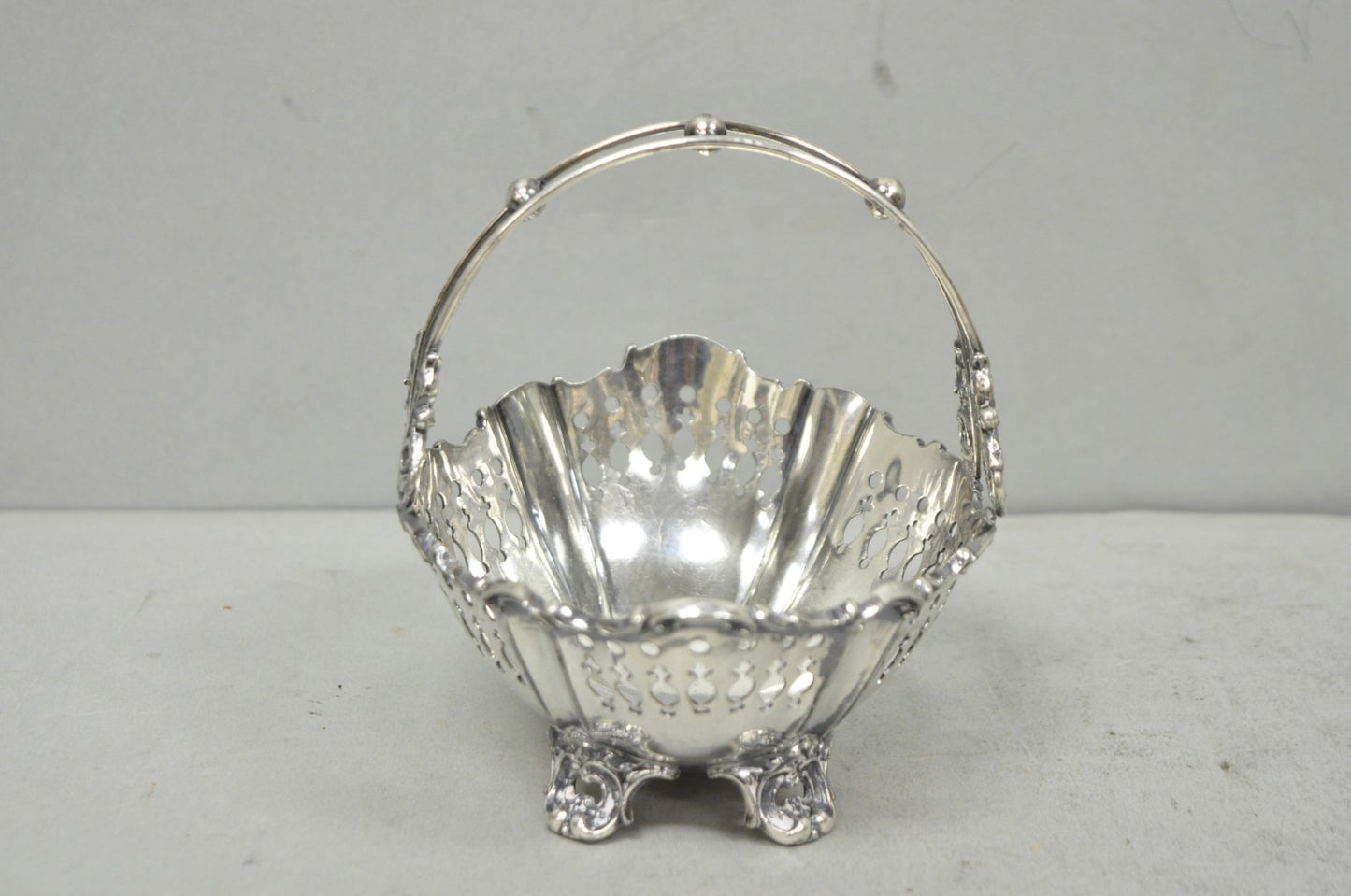 Antique Wallace Bros Victorian Silver Plated Reticulated Small Basket Nut Dish