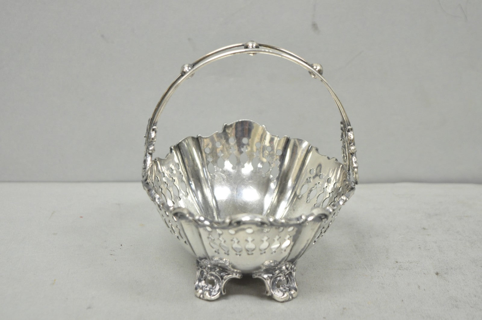 Antique Wallace Bros Victorian Silver Plated Reticulated Small Basket Nut Dish