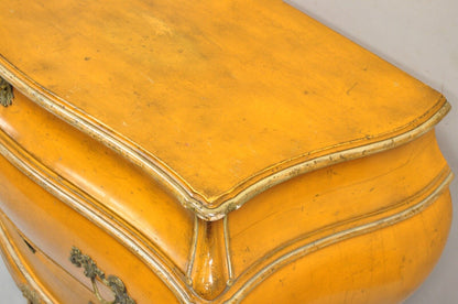 Antique Italian Rococo Orange Painted Bombe Commode Chest of Drawers
