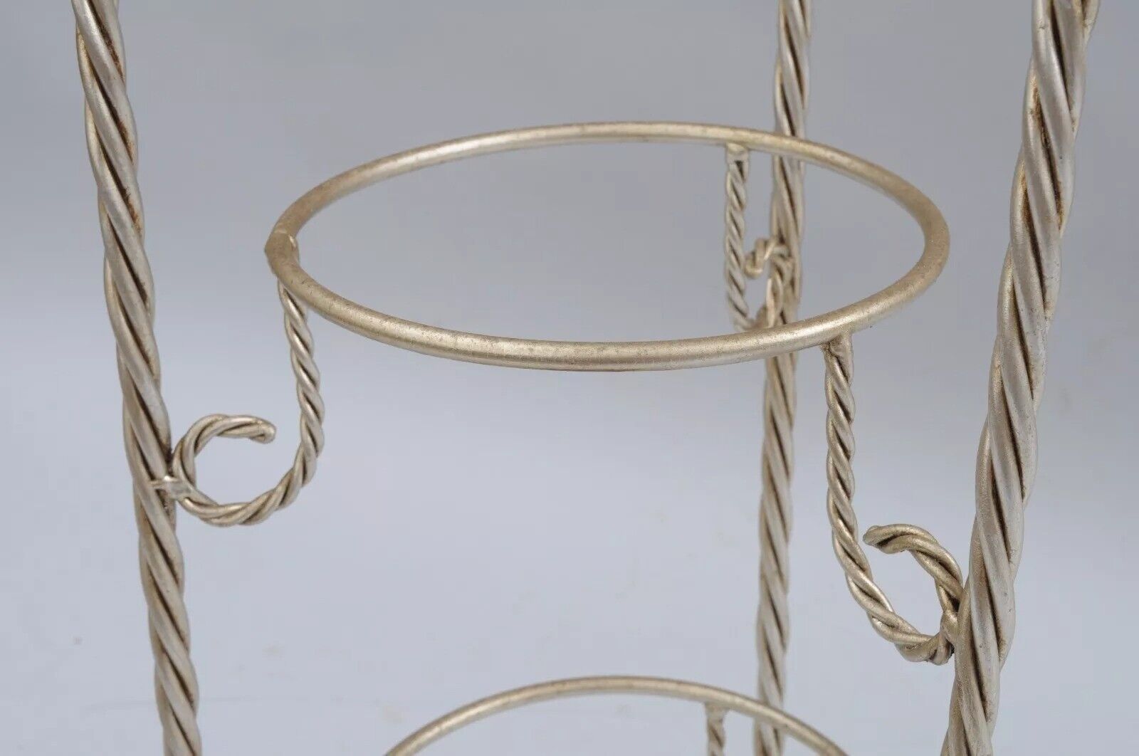 Italian Hollywood Regency Silver Gilt Iron Rope Tassel Plant Stand Muffin Stand