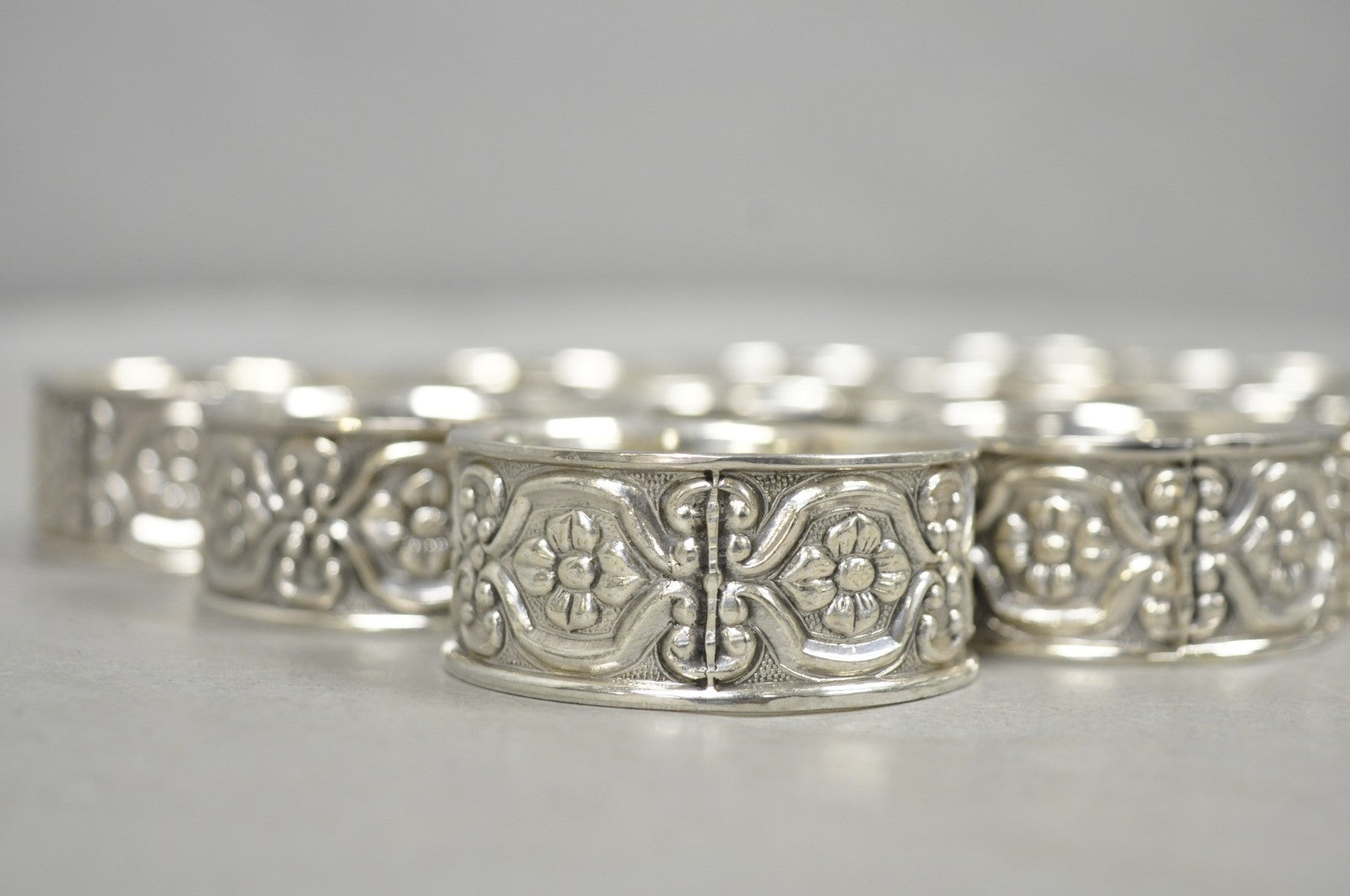Vintage Victorian Style Silver Plated Floral Embossed Napkin Rings - Set of 12