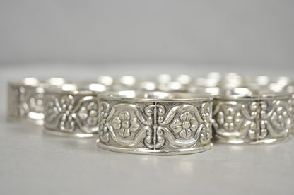 Vintage Victorian Style Silver Plated Floral Embossed Napkin Rings - Set of 12