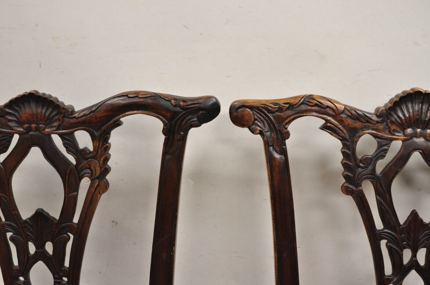 Chippendale Style Mahogany Carved Ball and Claw Dining Side Chairs - a Pair