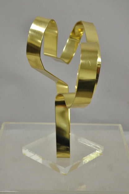 Vintage Dan Murphy 1976 Brass Ribbon Modern Abstract Sculpture on Lucite Base