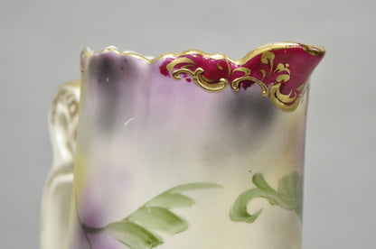 Antique Nishiku Royal Nippon Hand Painted Floral Gold Gilt Handle Water Pitcher