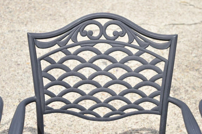 Tuscan Mediterranean Black Aluminum Metal Garden Patio Dining Chair - Set of 4