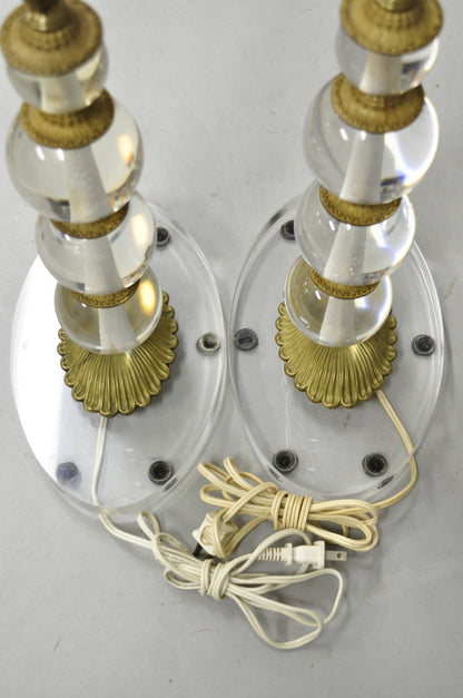 Vintage Art Deco Mid Century Modern Acrylic Lucite Stacked Ball Table Lamps Pair