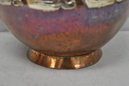 Vintage Artesanias Taxco Mexico Primitive Water Pitcher Silver Mounted Copper