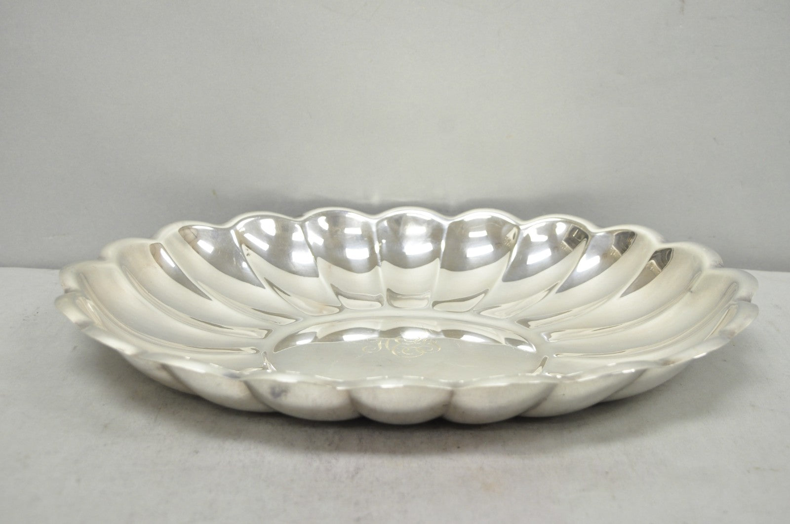 Vintage Reed & Barton "Holiday" Scalloped Oval Serving Platter Tray w/ Monogram