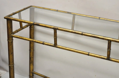 Vintage Italian Hollywood Regency Faux Bamboo Gold Gilt 72" Console Hall Table