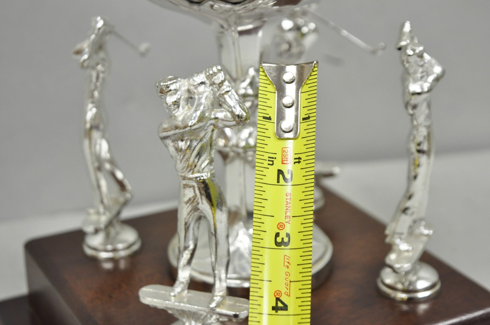 Vintage 1970s Silver Metal & Wood Figural Golf Trophy Award Cup John Sanzari