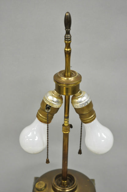 Antique French Art Nouveau Brass Maple Leaf Converted Oil Lamp Table Lamp