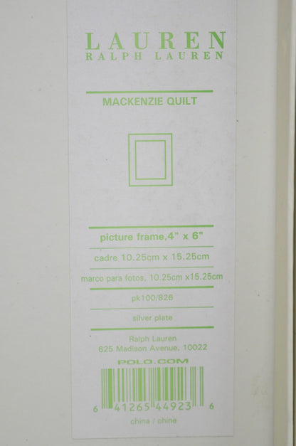 Ralph Lauren Silver Plated 4x6 Picture Frame MacKenzie Quilt Alphabet Motif NIB