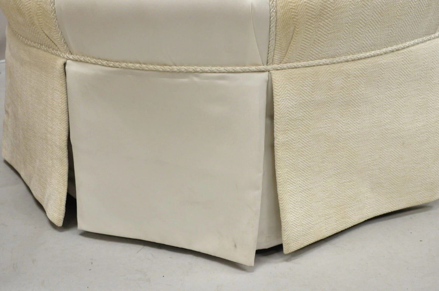 Decorator Modern Beige Upholstered Button Tufted Skirted 35" Round Ottoman