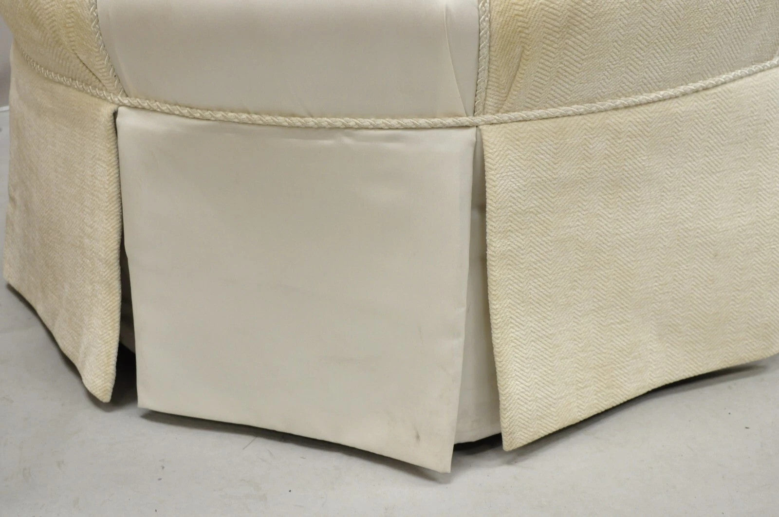 Decorator Modern Beige Upholstered Button Tufted Skirted 35" Round Ottoman
