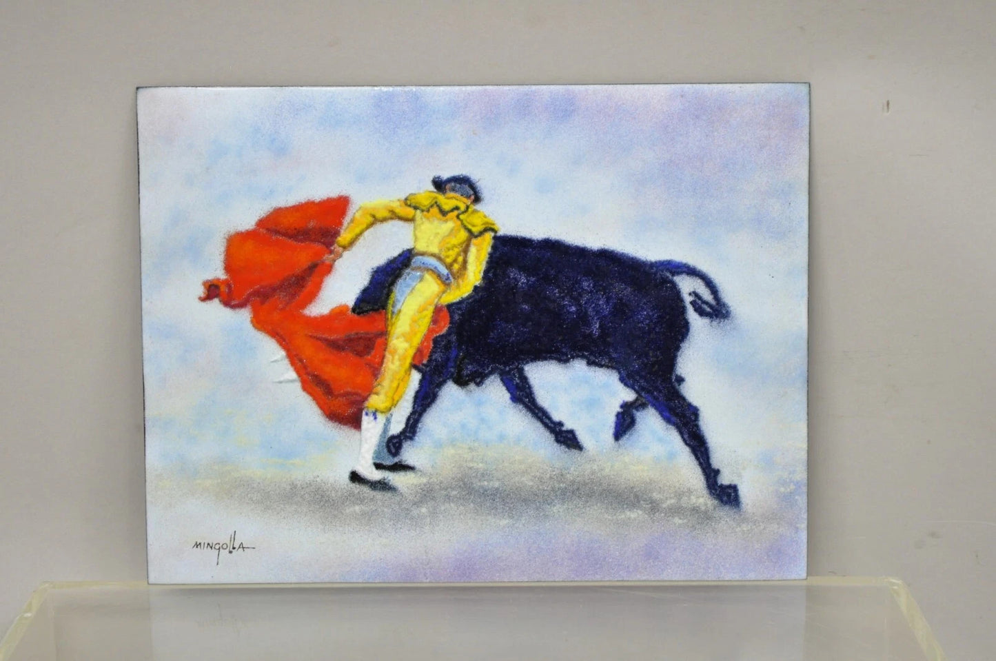 Dom Dominic Mingolla Enamel on Copper Painting Spanish Matador 9 x 12 - a Pair