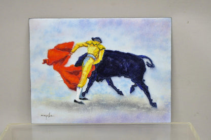 Dom Dominic Mingolla Enamel on Copper Painting Spanish Matador 9 x 12 - a Pair