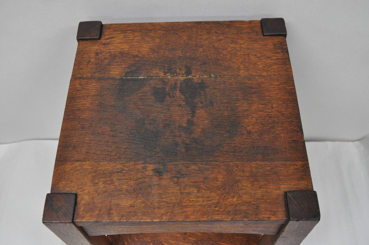 Antique Arts & Crafts Mission Oak Stickley Style 2 Tier Plant Stand Side Table