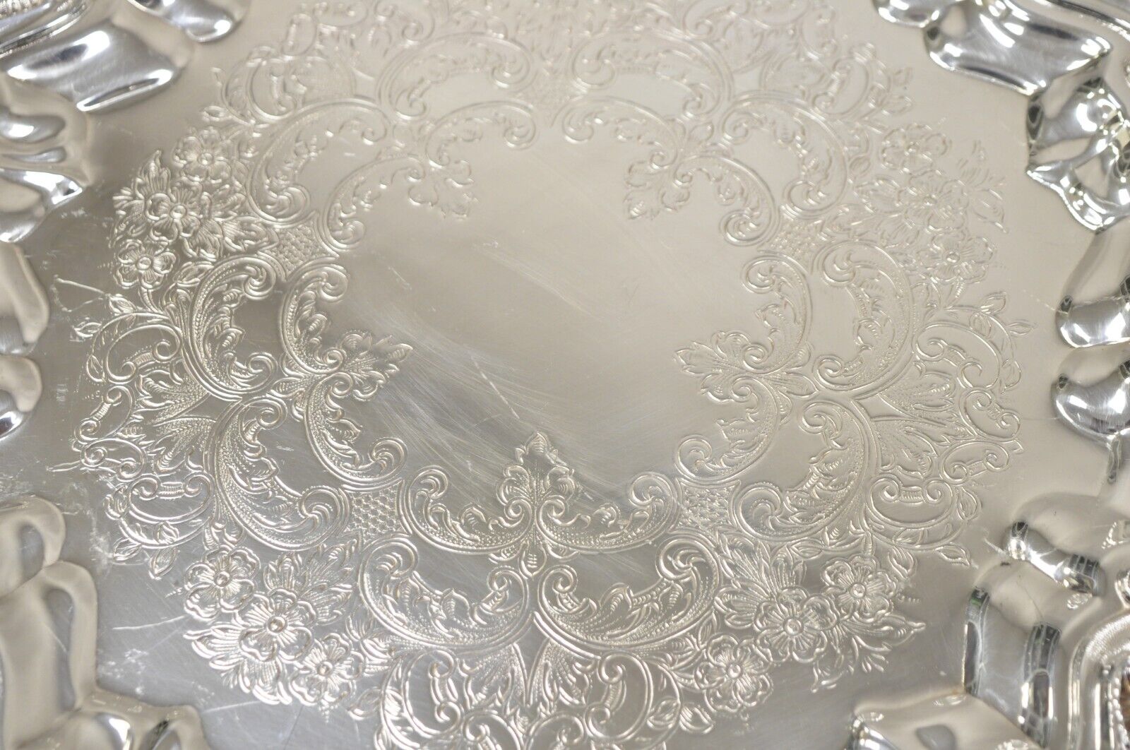 Vintage "Silver by Sacks" Victorian Style Silver Plated Scalloped Round Tray