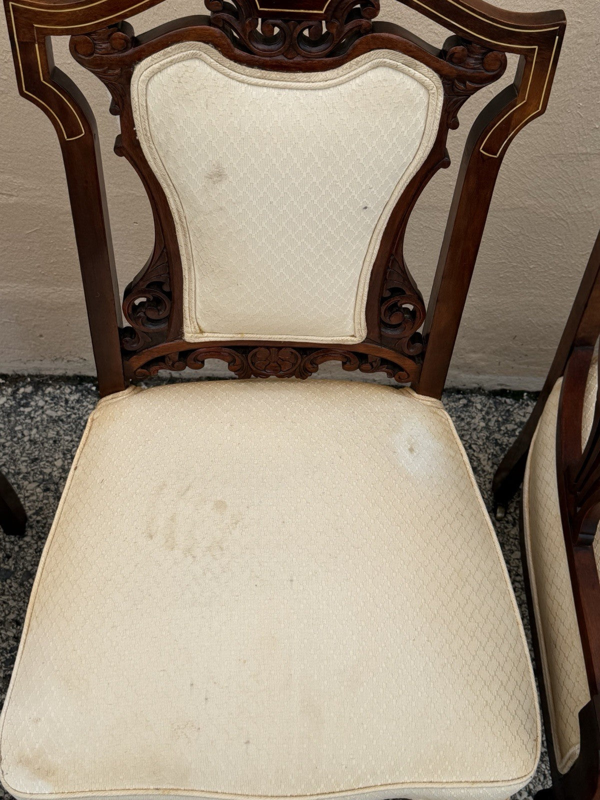 Antique Victorian Carved Mahogany Inlaid Parlor Set Sofa and 4 Chairs - 5 Pcs