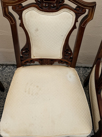 Antique Victorian Carved Mahogany Inlaid Parlor Set Sofa and 4 Chairs - 5 Pcs