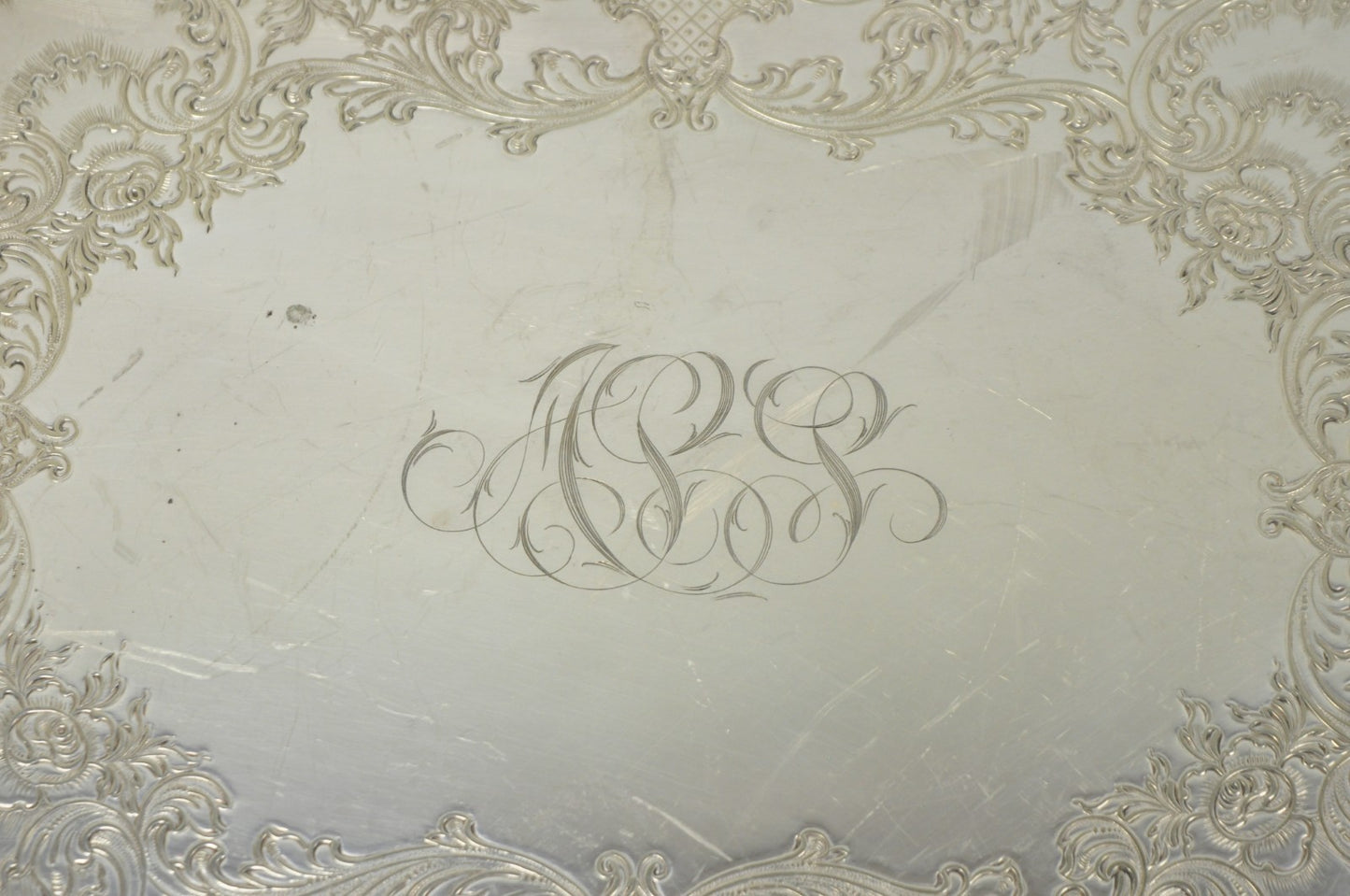 Vintage English Victorian EGW&S Silver Plated Oval Serving Platter Tray w/ Mono