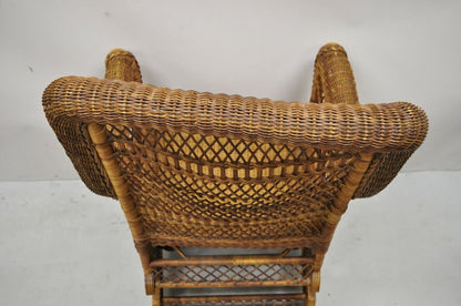 Antique Heywood Wakefield Woven Wicker Victorian Platform Rocker Rocking Chair