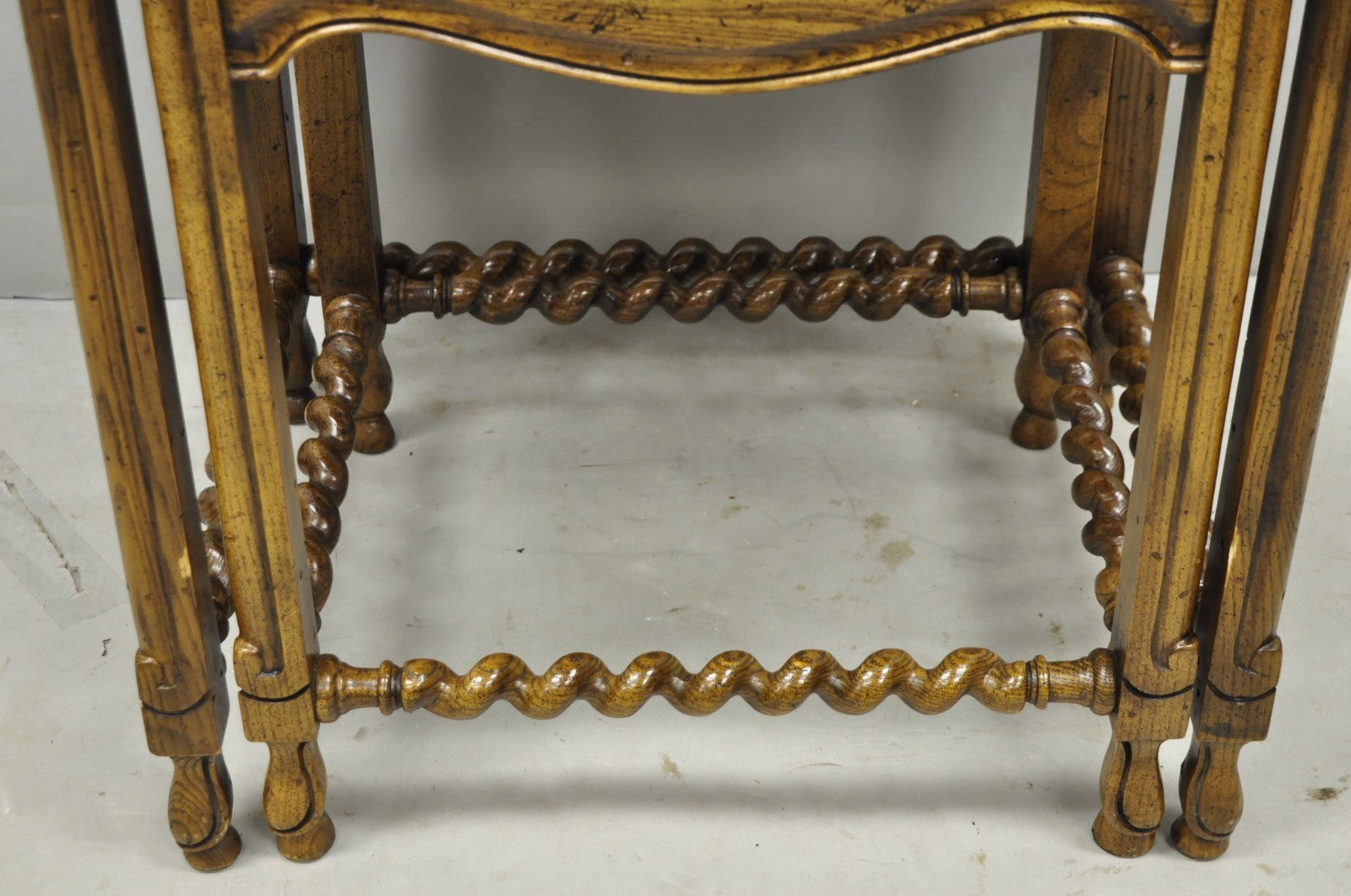 Vintage Baker Barley Twist Oak Parquetry Inlay Nesting Step Lamp Side Tables