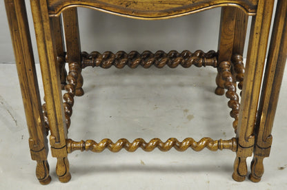 Vintage Baker Barley Twist Oak Parquetry Inlay Nesting Step Lamp Side Tables
