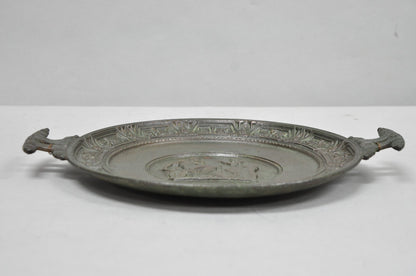 Vintage Roman Classical Style Figural Cast Iron Twin Handle Charger Dish