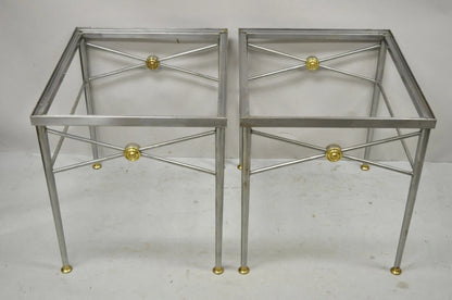 Italian Directoire Maison Jansen Style Brushed Steel & Brass End Tables - a Pair