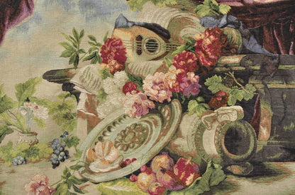 Jacquard Woven French Wall Tapestry Still Life Flowers & Mandolin by J&D