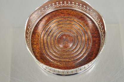 Vintage Sheffield Edwardian Silver Plated Fretwork Mahogany Wine Bottle Coaster