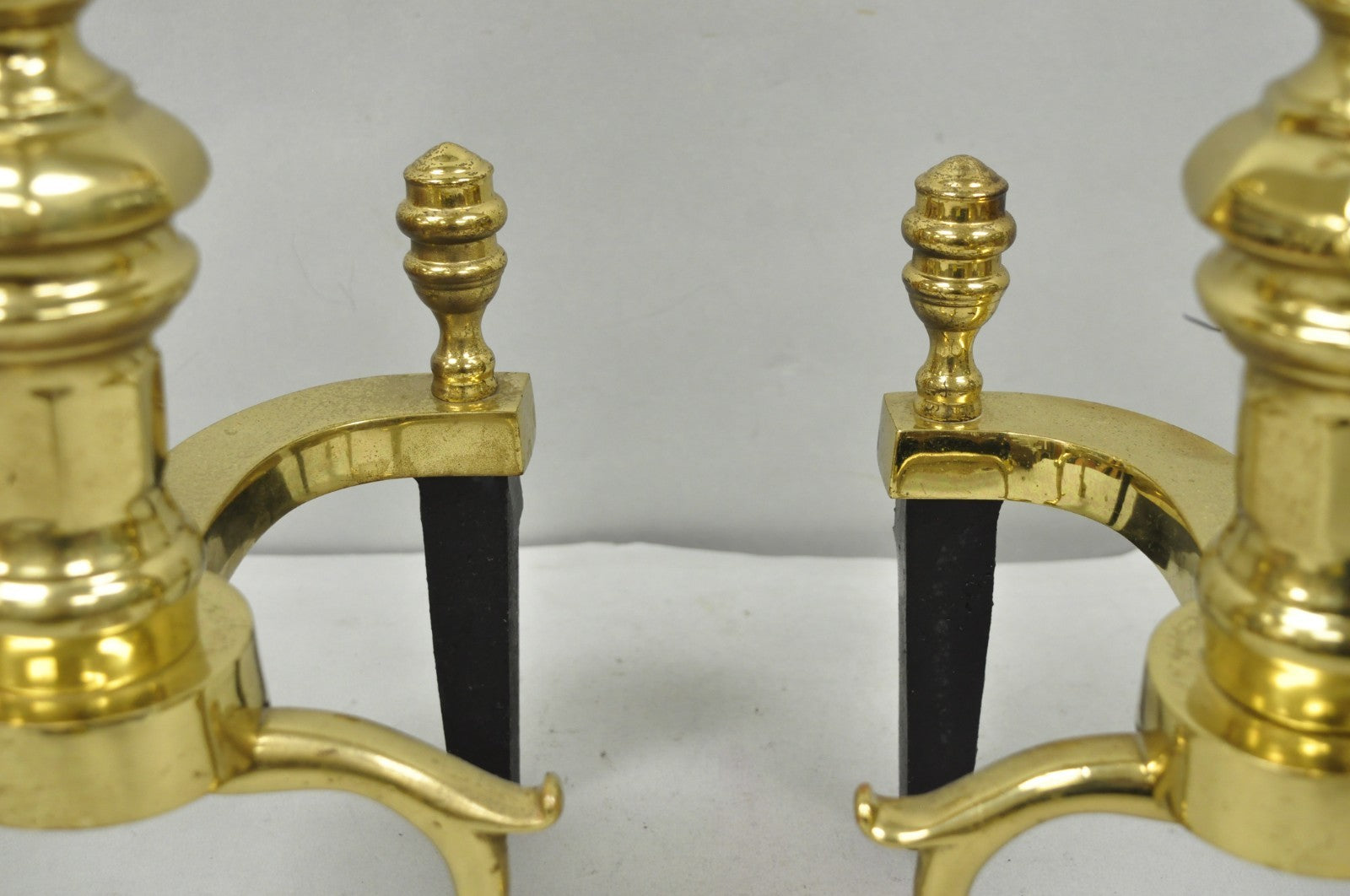The Harvin Co Vintage Brass Federal Style Branch Foot Fireplace Andirons - Pair